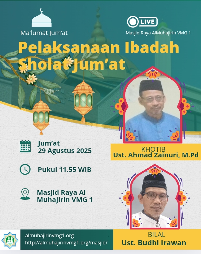 Jadwal Khotib, Imam dan Bilal Jumat 29 Agustus 2025